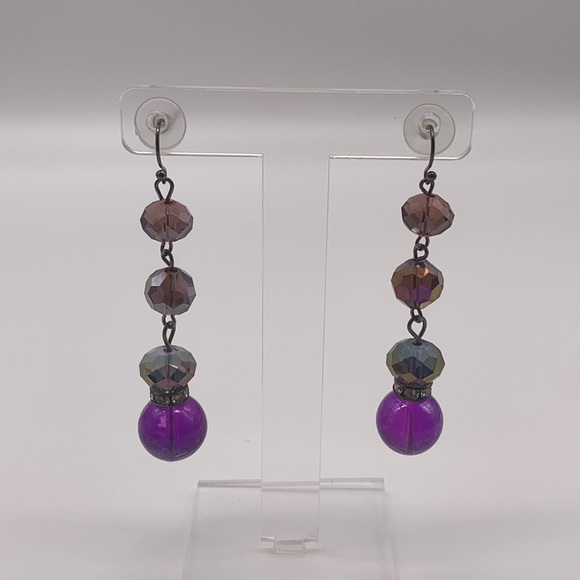 Purple Glass Bead Dangle Earrings - Picture 1 of 6
